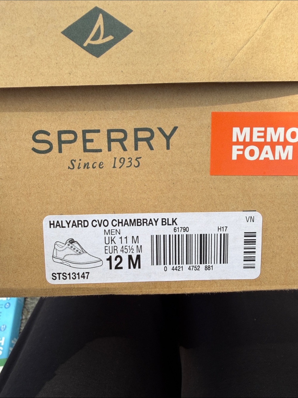 Sperry Halyard CVO Chambray Black Memory Foam Boat Shoes